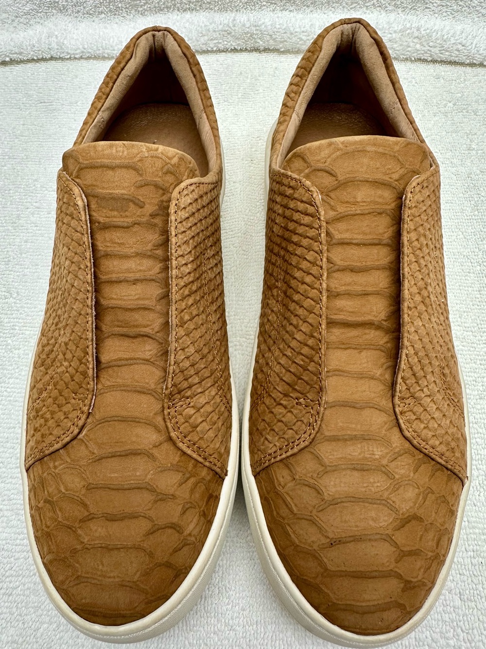J/Slides Heidi Tan Snakeskin Embossed Leather Slip-on Sneakers